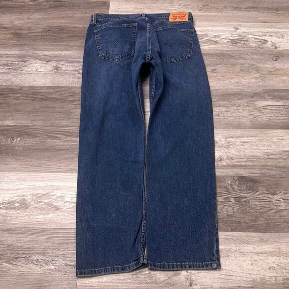 Levis 505 Dark Wash Blue Mens 36x30‎ Regular Straight Faded Denim Jeans Red Tab - Picture 2 of 12